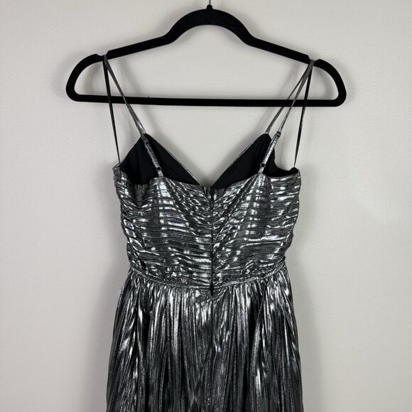 Socialite Metallic Midi Dress Silver Pleated XS NWT Ruched Bodice Holiday Party - Picture 8 of 13